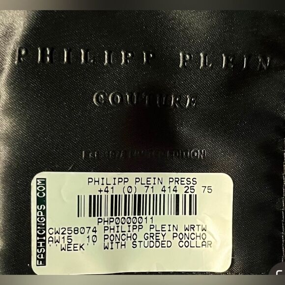 Philipp Plein Couture Grey Poncho with Calf Leather Studded Collar - NWOT - Picture 11 of 12
